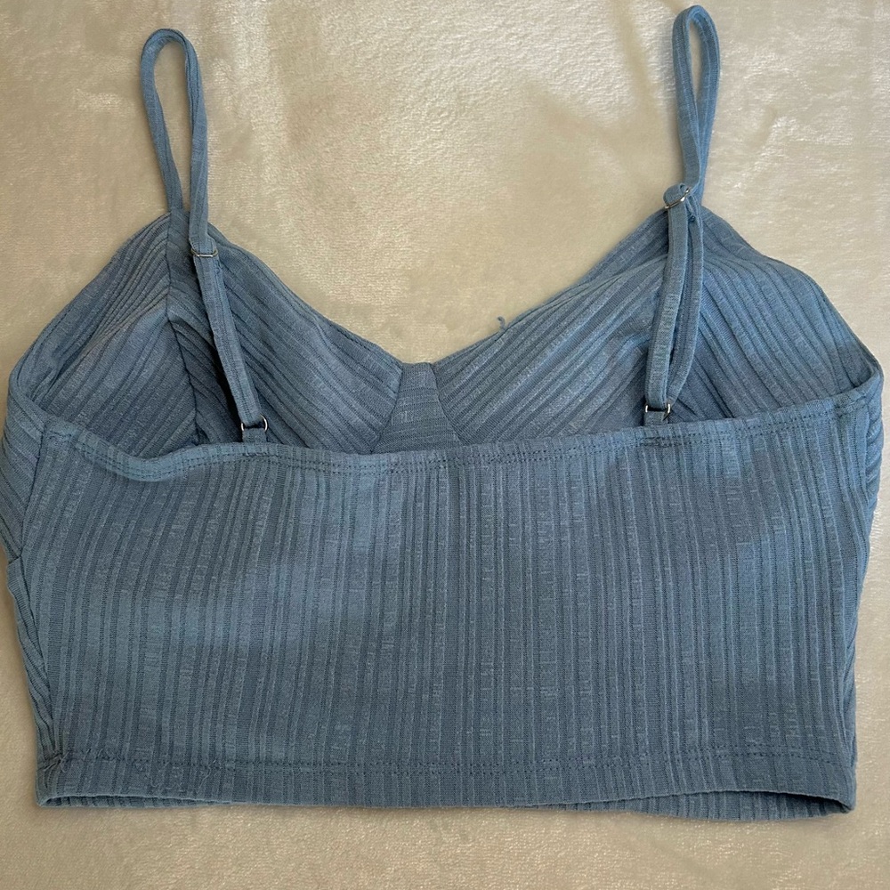 Blue Ribbed Crop Top - Picture 2 of 2
